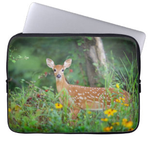 Cutest Baby Animals White Tailed Deer in Daisies Laptop Sleeve