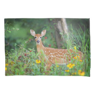 Cutest Baby Animals   White Tailed Deer in Daisies Pillowcase