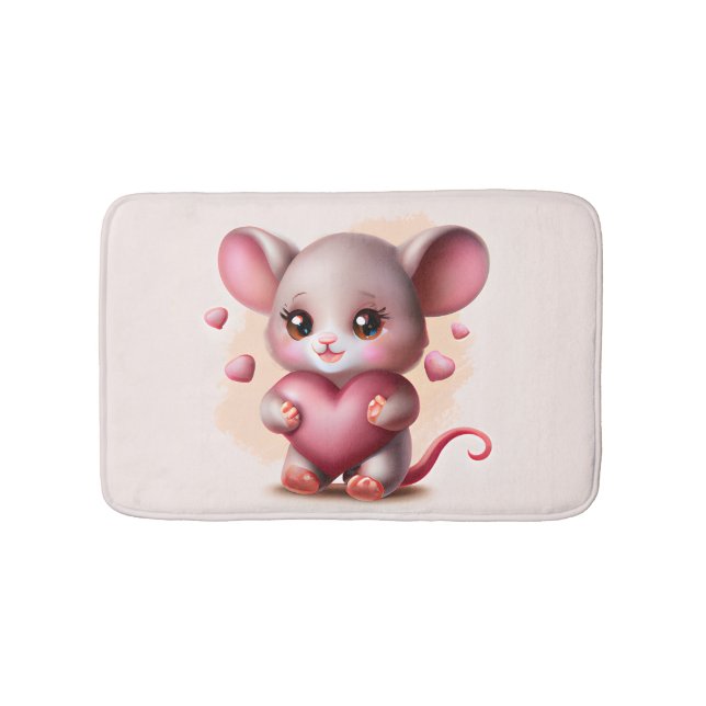 Cutest Baby Mouse with Valentine's Heart   Bath Mat (Front)
