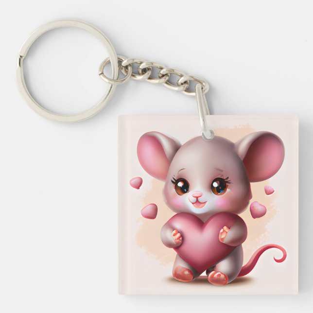 Cutest Baby Mouse with Valentine's Heart   Keychain (Front)