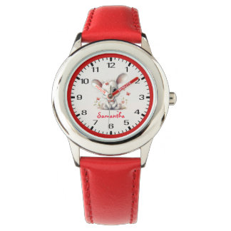 Cutest Bunny Ever! With Red Butterflies & Flowers Watch