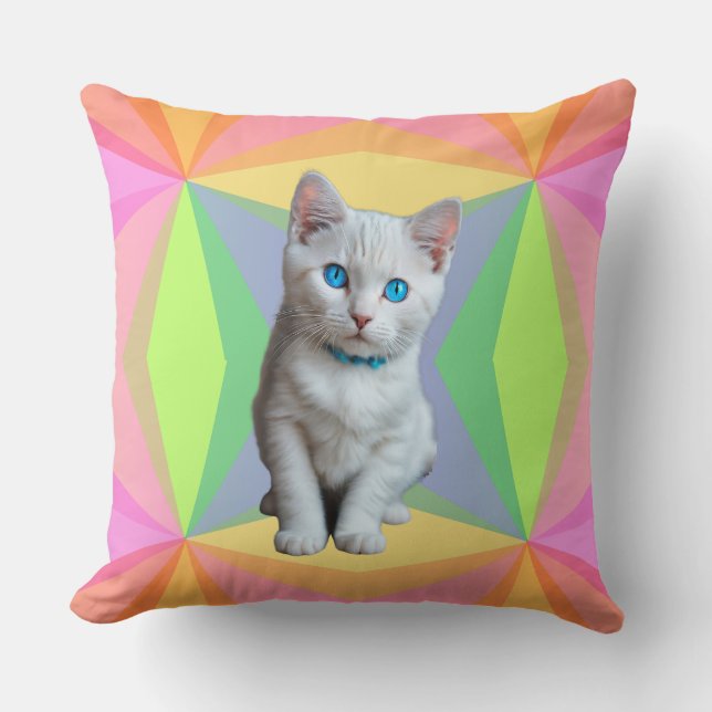 Cutest cat colourful rainbow throw pillow (Front)