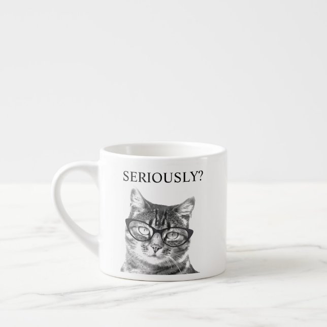 Cutest cat with serious spectacles custom espresso cup (Left)