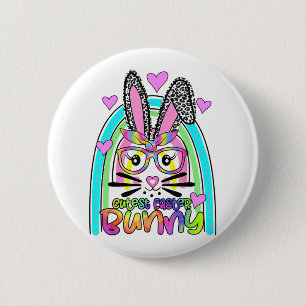 Cutest Easter Bunny Face Leopard Rainbow Happy 2 Inch Round Button