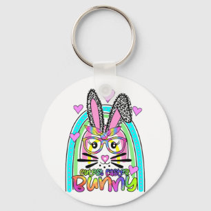 Cutest Easter Bunny Face Leopard Rainbow Happy Keychain