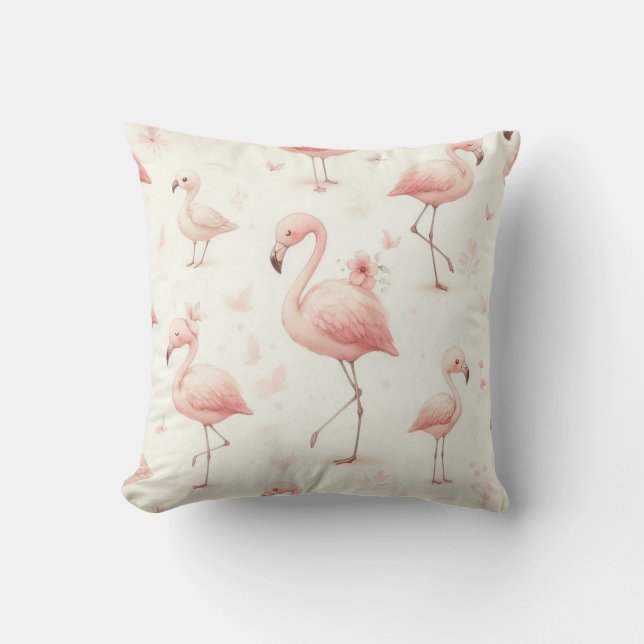Cutest Flamingo Flock Throw Pillow (Front)