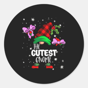 Cutest Gnome Red Buffalo Plaid Matching Family Chr Classic Round Sticker