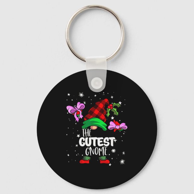 Cutest Gnome Red Buffalo Plaid Matching Family Chr Keychain (Front)