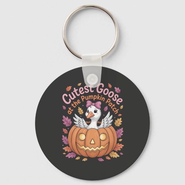 Cutest Goose at the Pumpkin Patch Thanksgiving   Keychain (Front)