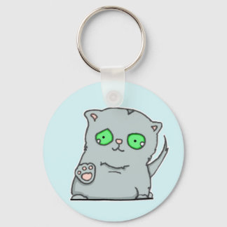 Cutest green-eyed grey kitten keychain