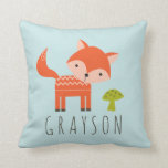 Cutest Little Fox Personalized Throw Pillow<br><div class="desc">Decorating Baby Boy's nursery? This darling throw pillow,  featuring a cute little fox and a fun mushroom design on the back,  will add a sweet touch. Background colour can be customized,  if desired.</div>