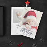 Cutest little snowflake photo birth announcement<br><div class="desc">Spread the news of your latest addition to your family with this Christmas and winter-themed holiday birth announcement card. Easily customize the front of the card with your baby's name and date of birth, and with one of your favourite newborn pictures with a lovely dark blue overlay script that reads...</div>