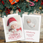 Cutest little snowflake photo birth announcement<br><div class="desc">Spread the news of your latest addition to your family with this Christmas and winter-themed holiday birth announcement card. Easily customize the front of the card with your baby's name and date of birth, and with one of your favourite newborn pictures with a lovely dark red overlay script that reads...</div>