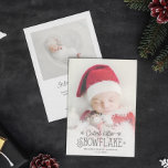 Cutest little snowflake photo birth announcement<br><div class="desc">Spread the news of your latest addition to your family with this Christmas and winter-themed holiday birth announcement card. Easily customize the front of the card with your baby's name and date of birth, and with one of your favourite newborn pictures with a lovely dark grey overlay script that reads...</div>
