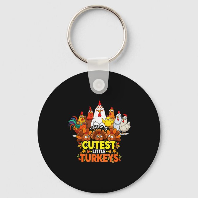 Cutest Little Turkeys Funny Thanksgiving Teacher D Keychain (Front)