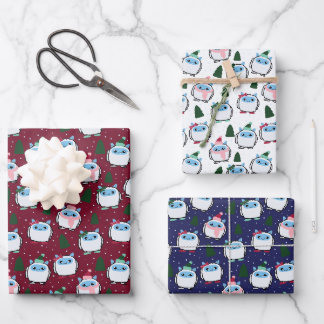 Cutest Little Yeti Holiday Gift Wrappers-3 Colours Wrapping Paper Sheet