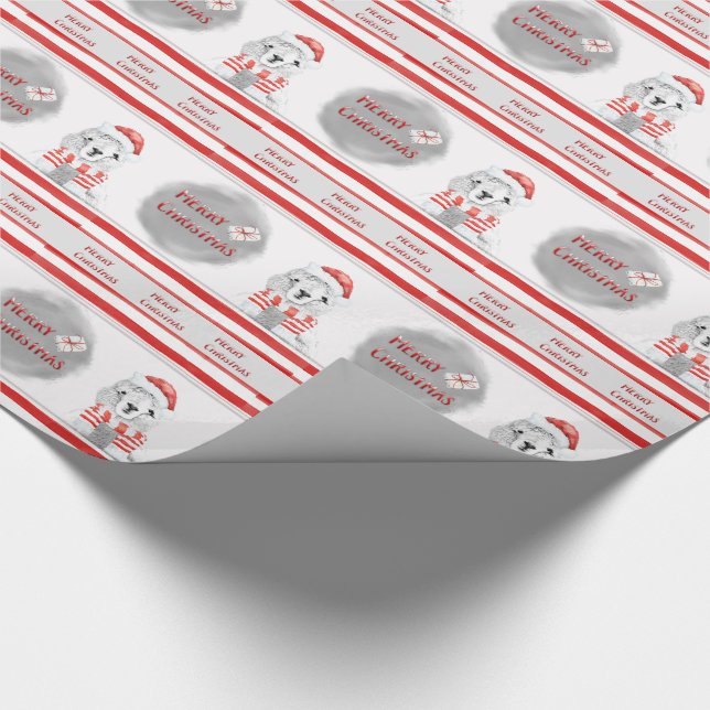 Cutest Llama Wearing Santa Hat Christmas Wrapping Paper (Corner)