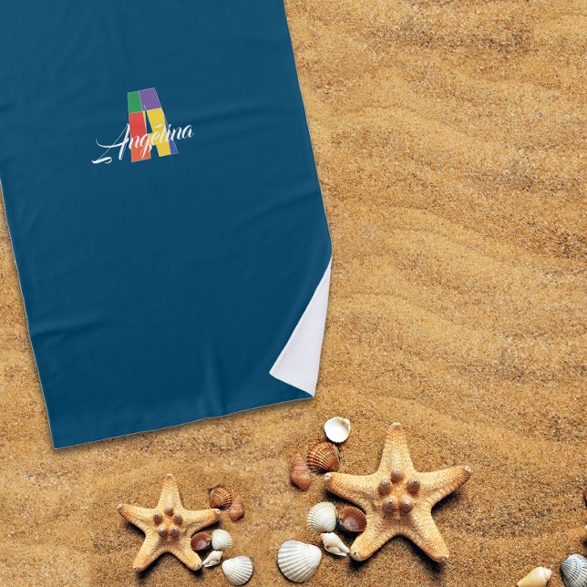 Cutest luxury colourful initial name A ocean blue Beach Towel (Creator Uploaded)
