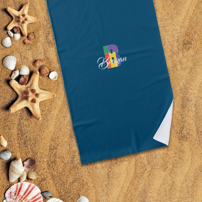 Cutest luxury colourful letter name B ocean blue Beach Towel (Creator Uploaded)