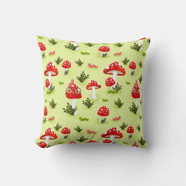 Cutest mushrooms design throw pillow (Front)