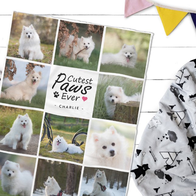 Cutest Paws Ever Modern Family Dog Photo Collage Fleece Blanket (Creator Uploaded)