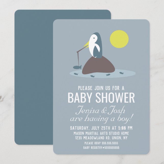 Cutest Penguin Fishing Baby Shower Invitation (Front/Back)