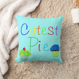 Cutest Pie Yellow & Blue Cupcakes PERSONALIZE Throw Pillow