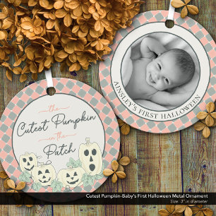 Cutest Pumpkin–Baby's First Halloween Pastel Colou Metal Ornament