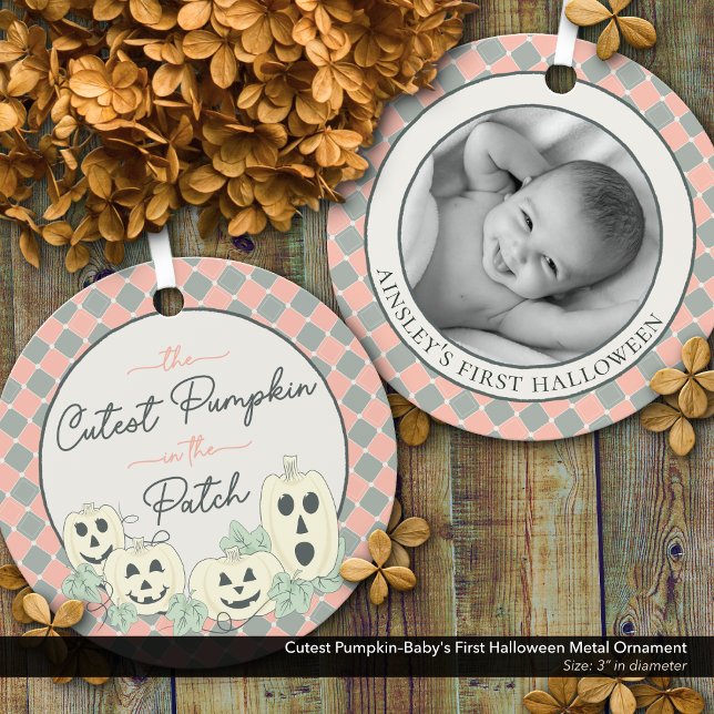 Cutest Pumpkin–Baby's First Halloween Pastel Colou Metal Ornament (Cutest Pumpkin–Baby's First Halloween Photo Keepsake)
