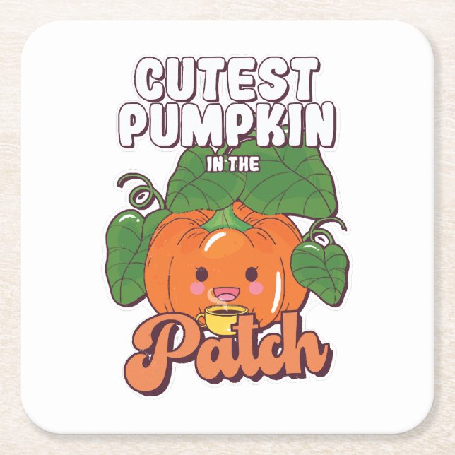 cutest pumpkin in the patch square paper coaster (Front)