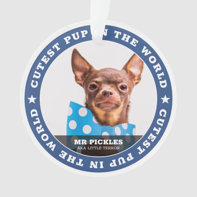 Cutest Pup In the World Dog Pet Photo Ornament (Front)