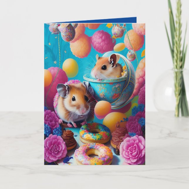 Cutest Syrian Hamster Tea Party with Doughnuts ANY Card (Front)