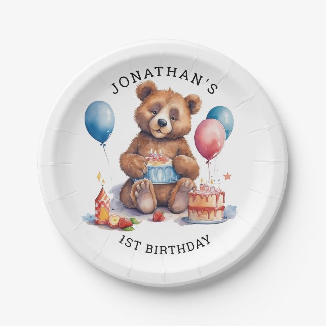 Cutest  Teddy Bear 1st Birthday  Paper Plate (Front)
