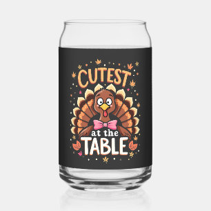 Cutest Turkey at the Table Funny Thanksgiving Can Glass