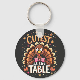 Cutest Turkey at the Table Funny Thanksgiving  Keychain