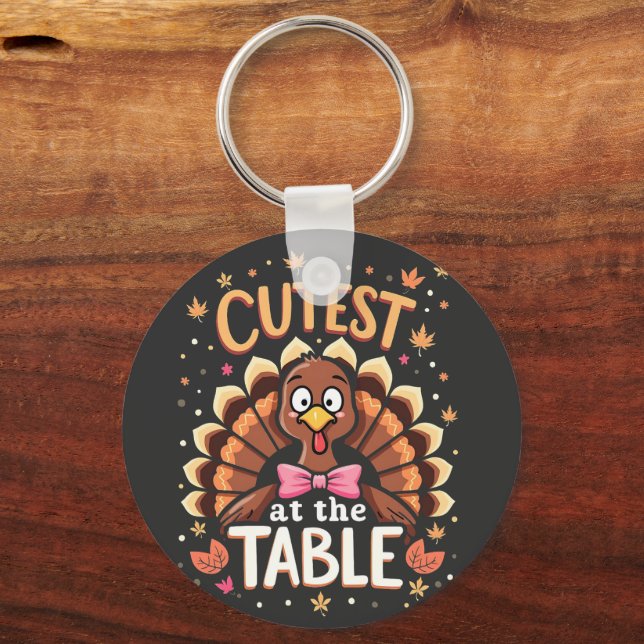 Cutest Turkey at the Table Funny Thanksgiving  Keychain (Front)