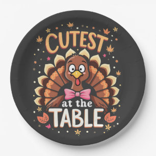 Cutest Turkey at the Table Funny Thanksgiving Paper Plate