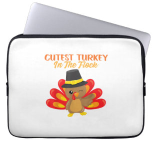 Cutest Turkey In Flock Happy Thanksgiving Day Boy  Laptop Sleeve