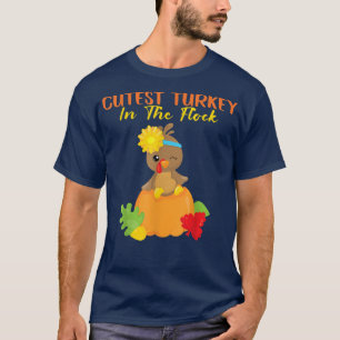 Cutest Turkey In Flock Happy Thanksgiving Day Girl T-Shirt