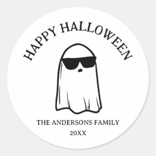CuteSunglasses Ghost Happy Halloween Classic Round Sticker