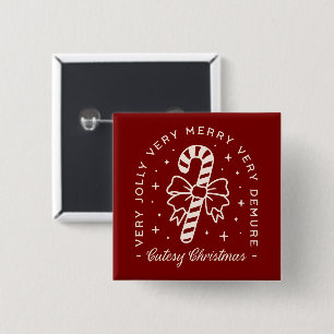 Cutesy Christmas preppy candy cane bow red 2 Inch Square Button