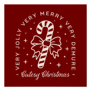 Cutesy Christmas preppy candy cane bow red Poster