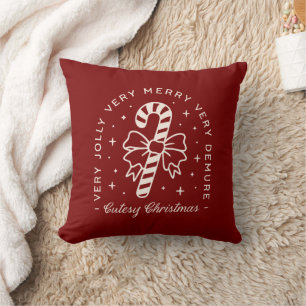 Cutesy Christmas preppy candy cane bow red Throw Pillow
