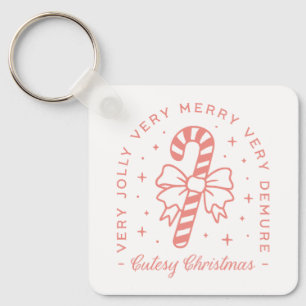 Cutesy demure Christmas coquette pink aesthetic Keychain
