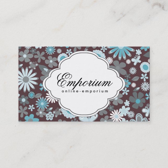Cutesy Flower Pattern (blue) Business Card (Front)