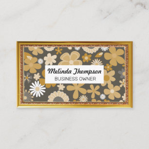 Cutesy Flower Pattern Gold Antique Frame Business Card