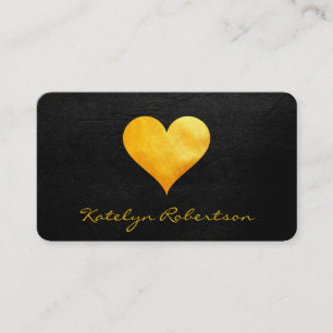 Cutesy Gold Heart Chic Black Texture Business Card