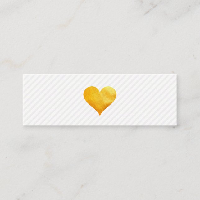 Cutesy Gold Heart Stripe Pattern Mini Business Card (Front)