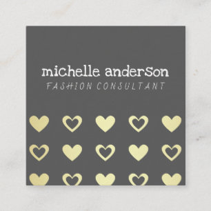 Cutesy Gold Hearts Pattern Square Business Card