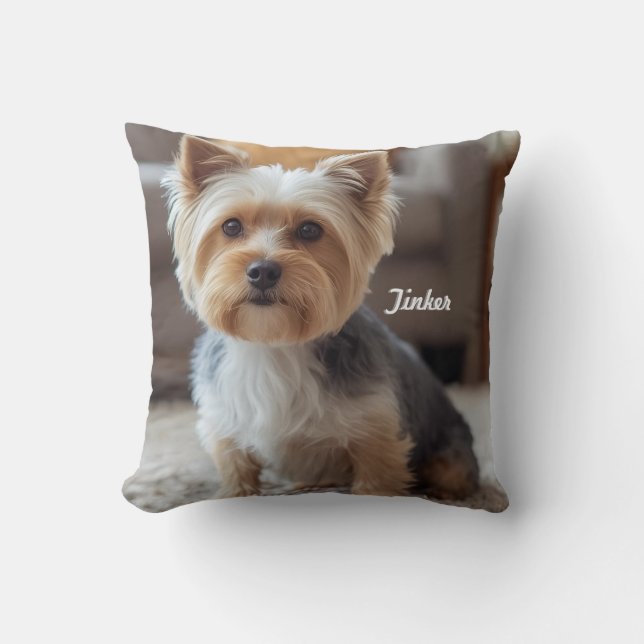 Cutesy Yorkshire Personalized Throw Pillow (Front)